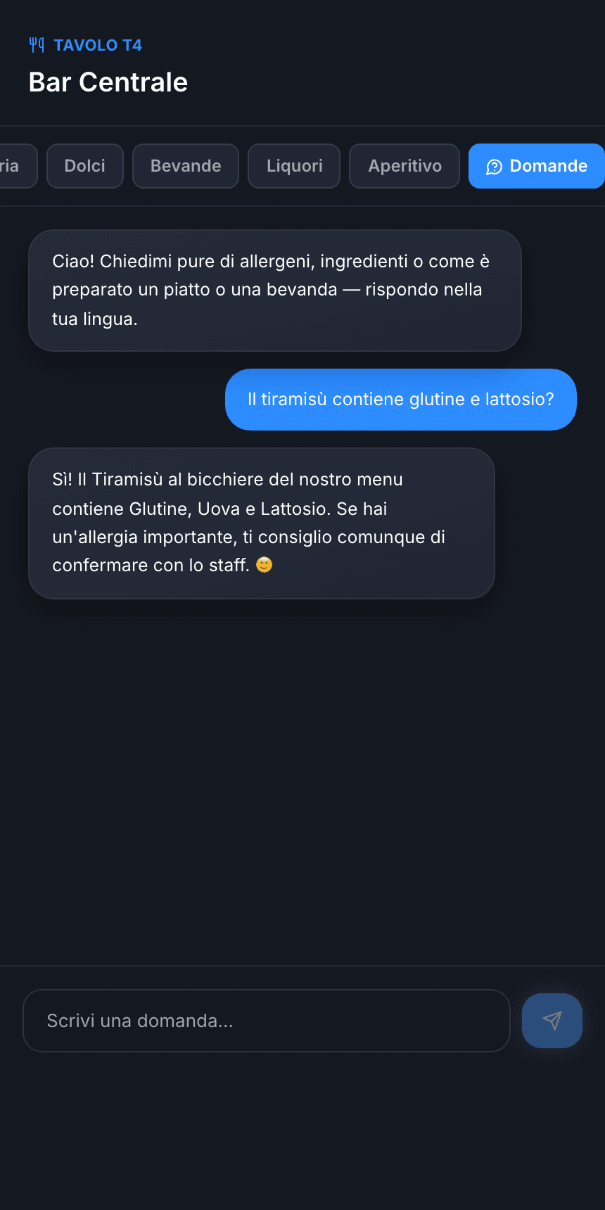 Le domande sul menu, senza fermare il banco