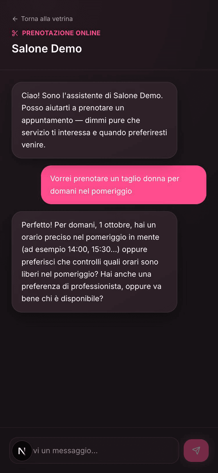 Il cliente prenota chattando, non telefonando